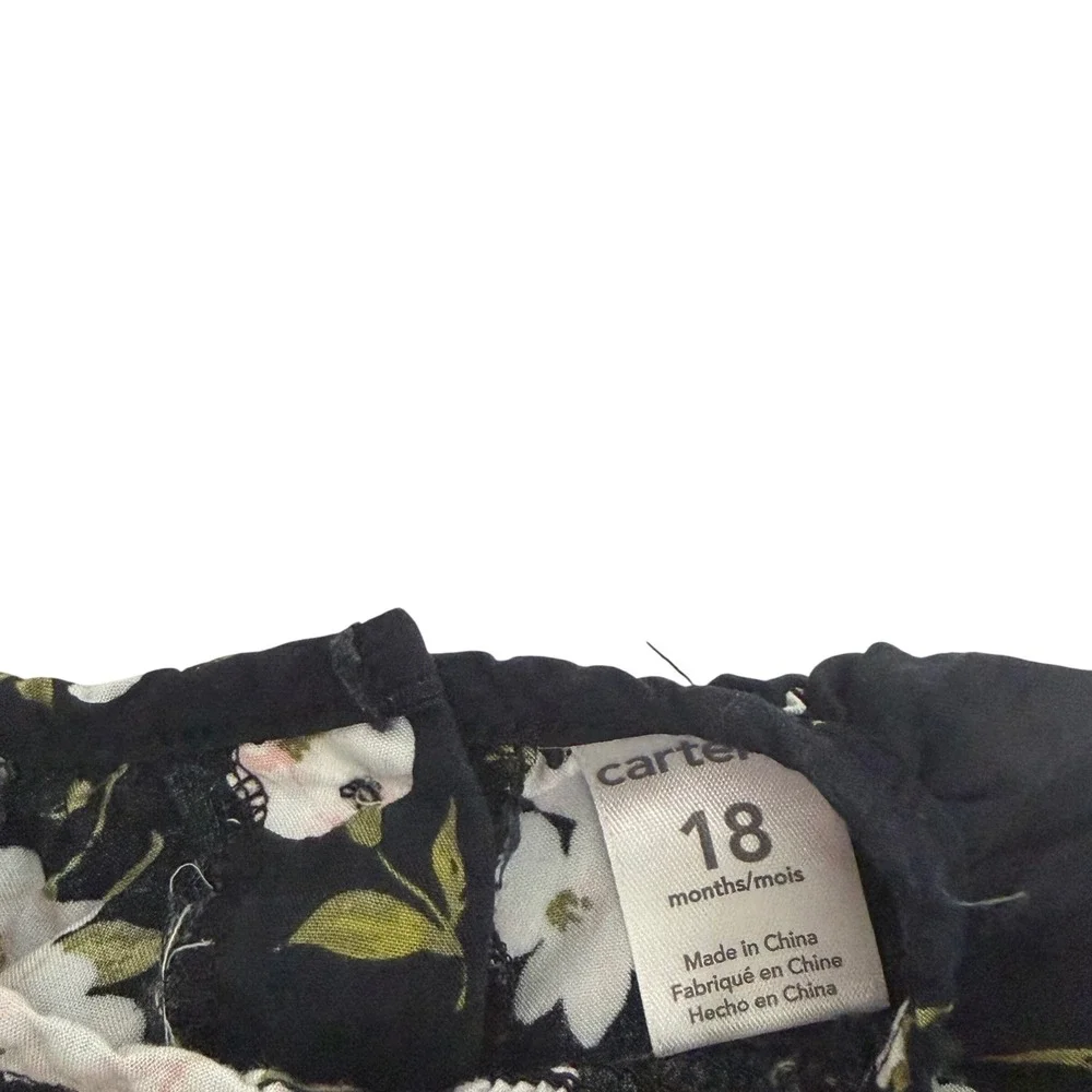 Carters Baby Girl 18M Black Floral Long Sleeve Smocked Tunic Blouse Top Boho